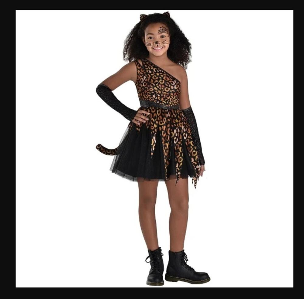 Amscan Girls Leopard Costume Small 4-6 Dress Tail Headband Gloves 5pc NWT